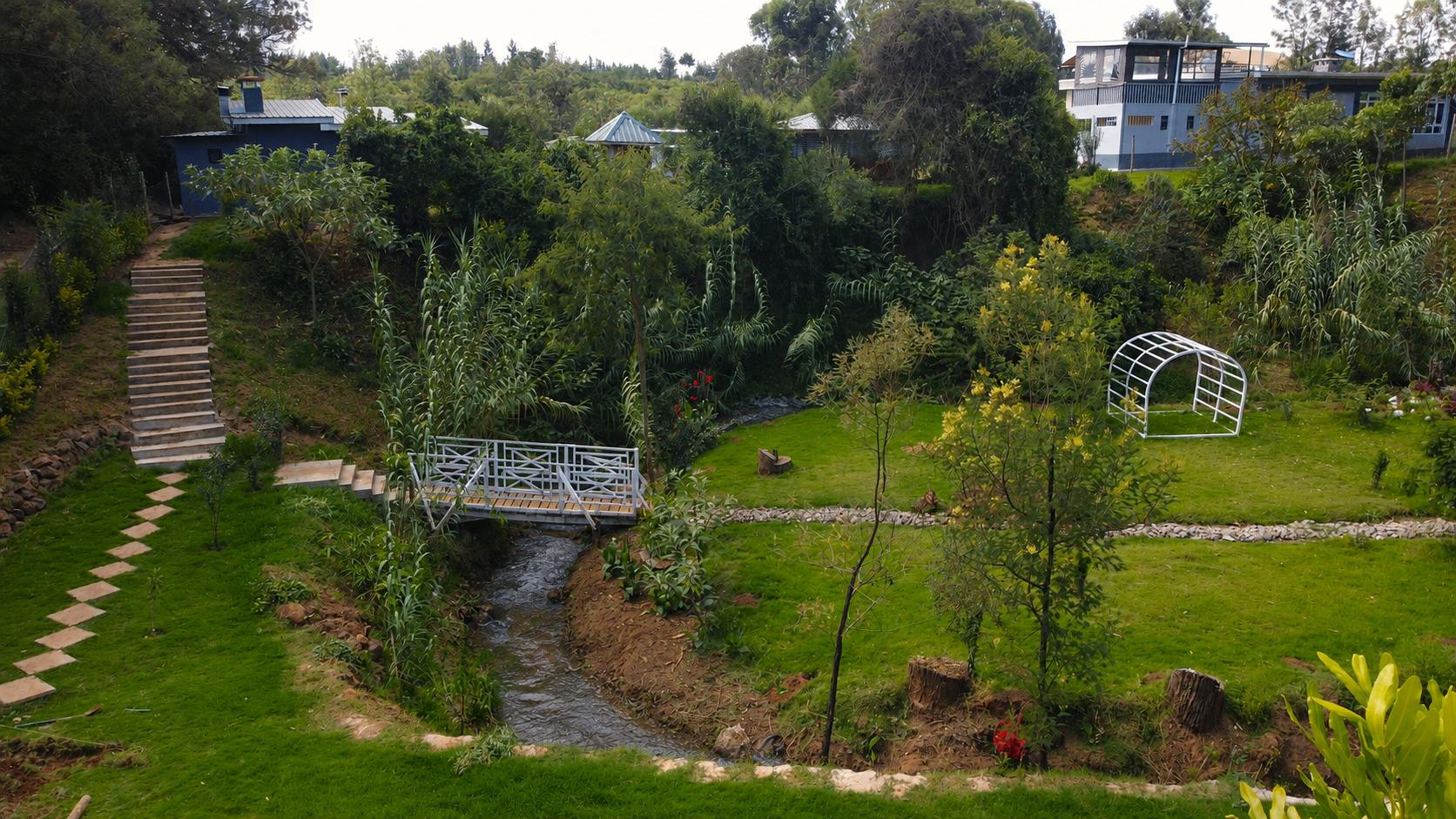 Garden stream and bridge